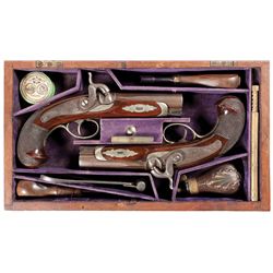 Cased Pair of Unknown Copies of Henry Deringer Philadelphia Pocket Pistols with A.J. Taylor (San Fra