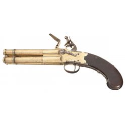 Unique Large Brass Barrel Tap Action Four Barrel Flintlock Pistol
