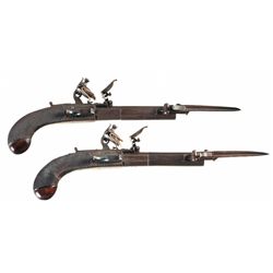 Pair of R. Johnston London Flintlock Pistols with Snap Bayonets