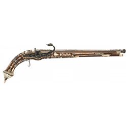 Attractive Unidentified Matchlock Pistol with Ivory, Mother of Pearl and Ebony Inlay
