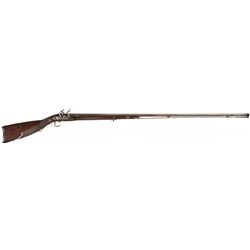 French Half Stock Flintlock Fowler with Gold Inlaid Damascus Barrel and Carved Stock