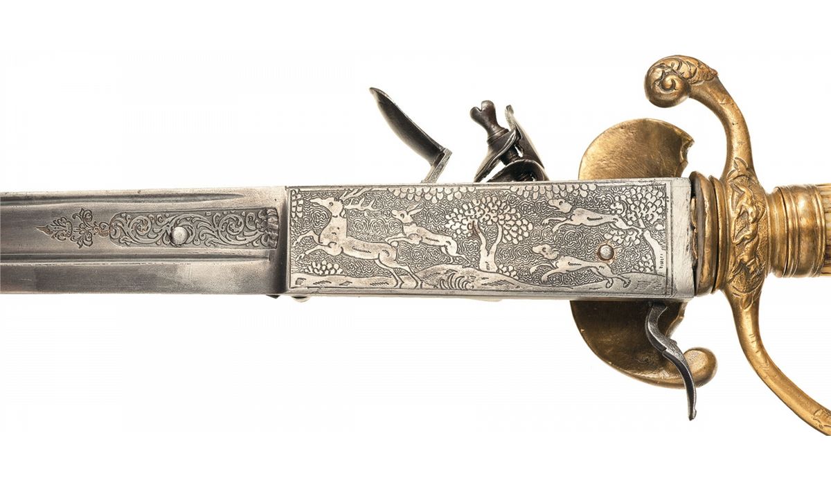 VictorianEra Flintlock Hunting Sword Pistol with Bone Grips