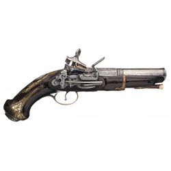 Engraved Silver Inlaid Spanish Miquelet Pistol