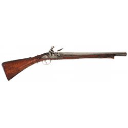 Rare Italian Flintlock Blunderbuss with Unique Raised Carved Folding Stock and Elliptical Muzzle