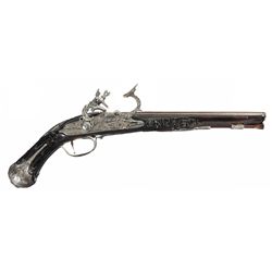 Engraved Italian Snaphaunce Flintlock Pistol with Relief Carved Stock
