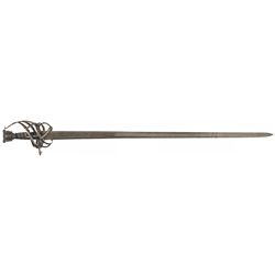Italian Early 18th Century Schiavona Profile Basket Hilt Sword with Spanish-Style Inscription