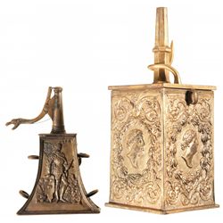 Two Powder Flasks with Ornate Decoration