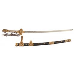 Magnificent Signed 19th Century Tachi with 12th Century Court Style Signed Gold Fittings and Stone A