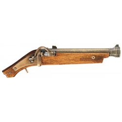 Fine Brass Barrel Japanese Matchlock Pistol with Silver Inlay