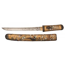 Japanese Tanto with Shibayama Decorated Aikuchi Fittings