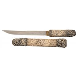 Ivory Tanto Fittings with Figural Carved Scenes