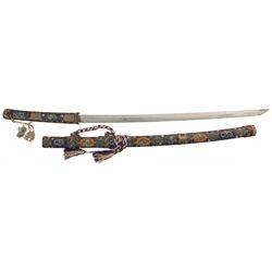 Shinshinto Production Katana with Signed Blade and Impressive Cloisonne Tachi Mounting