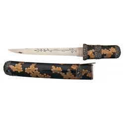 Shinto Production Tanto with Silver Fittings and Gold Lacquer Accented Aikuchi Mounts