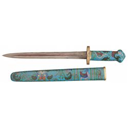 Unmarked Dagger with Beautifully Cloisonne Decorated Hilt and Sheath, and a Trio of Japanese Tsuba