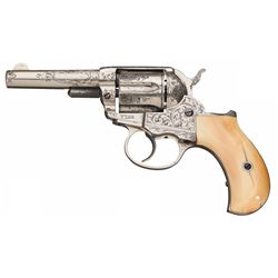 New York Engraved Colt Model 1877 Lightning Ejectorless Etched Panel DA Revolver with Ivory Grips