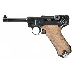 Scarce World War II Mauser "41/42" Code "Ku" Luger Pistol with Two Matching Magazines and Unique Lea