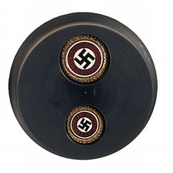 Rare Set of Two Nazi N.S.D.A.P. Golden Party Badges with Matching Presentation Dates and Display Sta