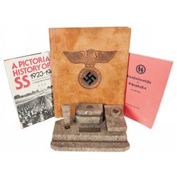 Extraordinary, Historic Marble Desk Set Inscribed to Walter Schmitt, SS Chief of Personnel and Reich