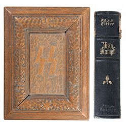 Wartime Copy of Mein Kampf by Adolph Hitler, with Relief Carved Oak Desktop Case with SS Marked Lid