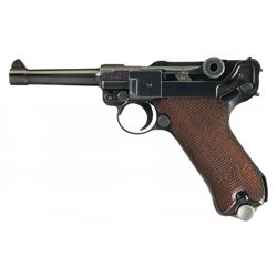 Excellent World War II Nazi 1939 Dated Mauser Banner "Eagle/C" Police Luger Pistol with Matching Mag