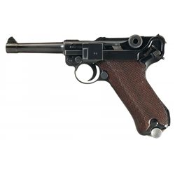 Excellent Nazi 1939 Dated Mauser Banner "Eagle/K" Police Luger Pistol with Two Matching Magazines an