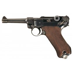 Scarce World War II Nazi 1939 Dated Mauser Banner "Eagle/L" Police Luger Pistol with Two Matching Ma