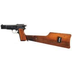 Scarce Pre-War FN High Power Pistol Complete with Rare Original Pre-War Flat Board Shoulder Stock an