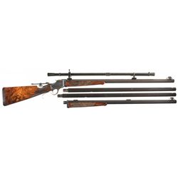 Custom Winchester Model 1885 Takedown Four Barrel Set By R. Long and M. Lewis with Scope