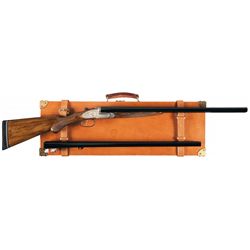 Outstanding Cased Engraved Grulla Model 215F Two Barrel Set Hammerless Side by Side Shotgun