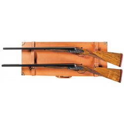 Matching Pair of Engraved Consecutively Serial Numbered Orvis Custom Side Lock Double Barrel Shotgun