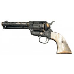 Master Engraved and Raised Relief Gold Inlaid Black Powder Colt Single Action Army Revolver with Pea