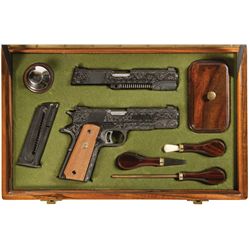 Spectacular Cased Jan Gwinnell Signed Factory Master Engraved Colt Gold Cup National Match Semi-Auto