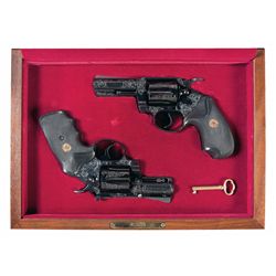 Cased Pair of Factory Engraved Colt Double Action Revolvers