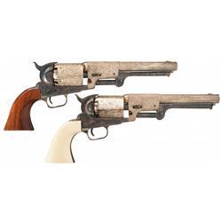 Pair of Consecutively Numbered Engraved and Silver Plated Colt Dragoon Black Powder Series Percussio