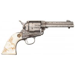 Factory Engraved Silver Plated Colt Single Action Army Revolver with Carved Medallion Pearl Grips