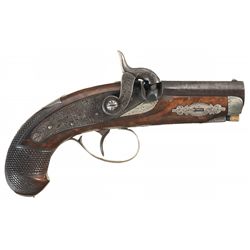 Extraordinary Gold Banded, Silver Furnished Henry Deringer Philadelphia Pocket Pistol Marked Hyde &