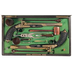 Magnificent Pair of Cased Exhibition Quality French Prelat Gold Inlaid Percussion Target/Dueling Pis