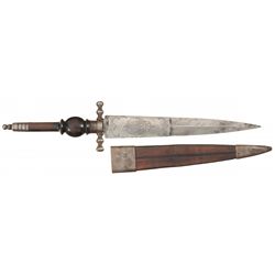 Spanish Plug Bayonet with Scabbard, Engraved Markings Suggesting Use in Spanish-Occupied Mexico