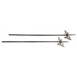 Pair of Decorative Halberds with a Large Hardwood Polearm Display Rack