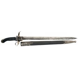 Unique Combination Lefauchaux Pinfire Revolver Sword with Engraved Solid Silver Fittings and Sheath