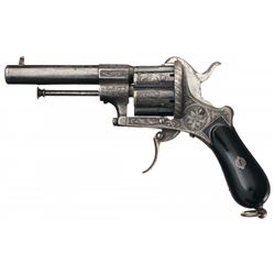 Finely Engraved Gold Inlaid European Double Action Pinfire Revolver