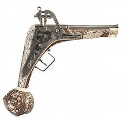 Victorian-Era Decorative Wheel Lock Pistol with Extensive Ivory and Mother of Pearl Inlay Work
