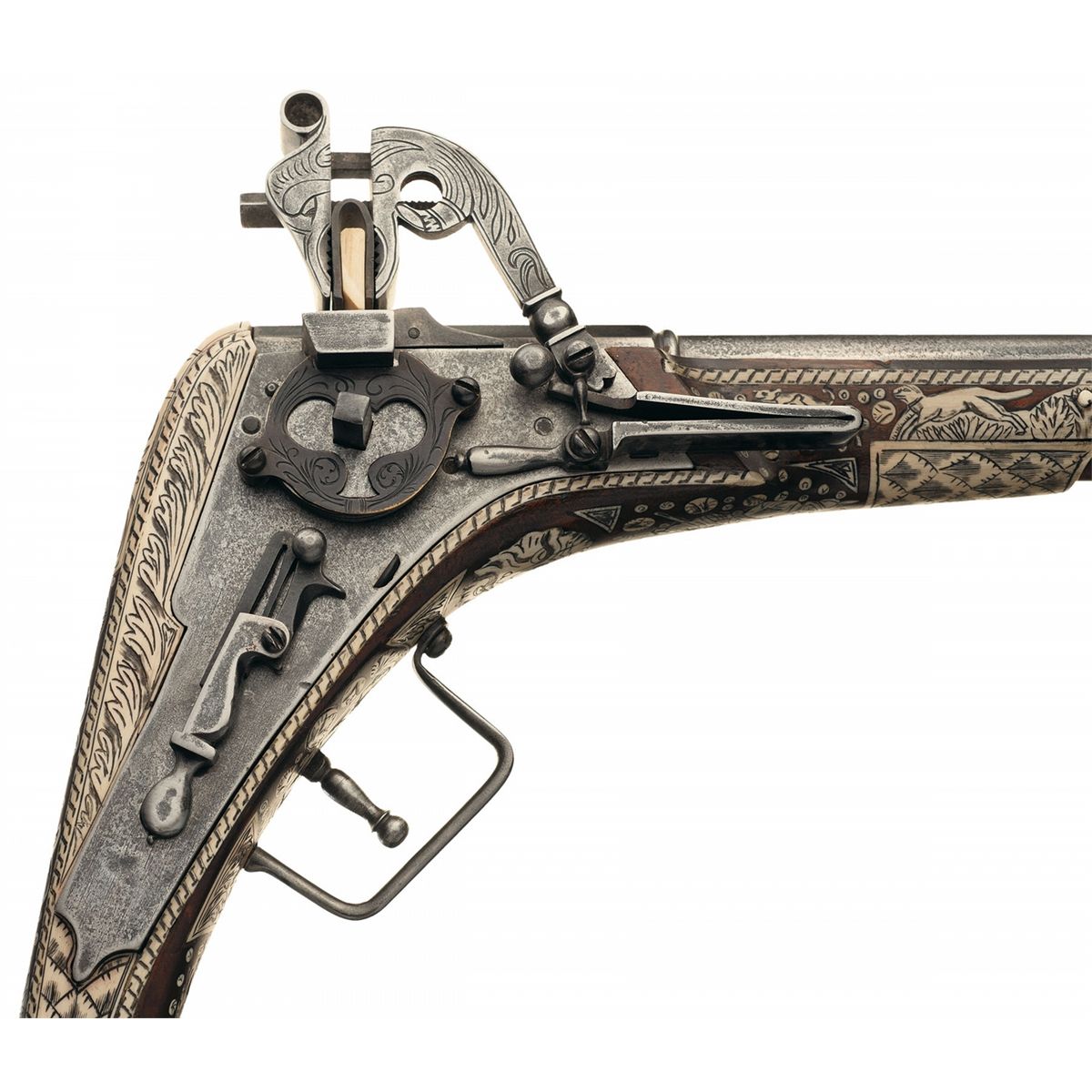 VictorianEra Decorative Wheel Lock Pistol with Extensive Ivory and