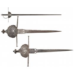 One European Style Cup-Hilt Rapier and Two Main-Gauche Daggers