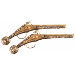 Ivory Accented Pair of Decorative Saxon-Style Wheel Lock Pistols