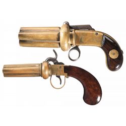 Collector's Lot of Two Brass Pepperbox Percussion Pistols