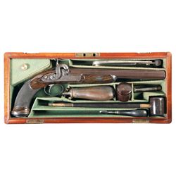 Cased Engraved John Manton & Son London Percussion Target Pistol with Accessories