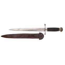 Rare Rose Bowie Knife with Silver Fittings and Leather Sheath