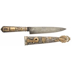 Boker Arbolito Hunting Knife with Engraved and Gold Inlaid Silver Sheath and Grip