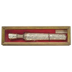 Framed Dagger with Silver Furniture and Engraved Fittings, Attributed to Eduardo C. Angeloz, Governo